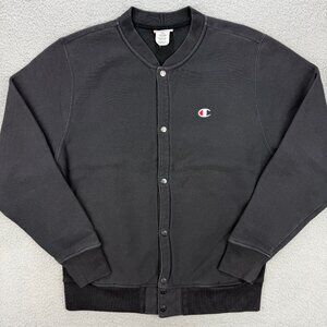 Champion Reverse Weave Cardigan Men Large L Black Snap Button Sweatshirt Sweater